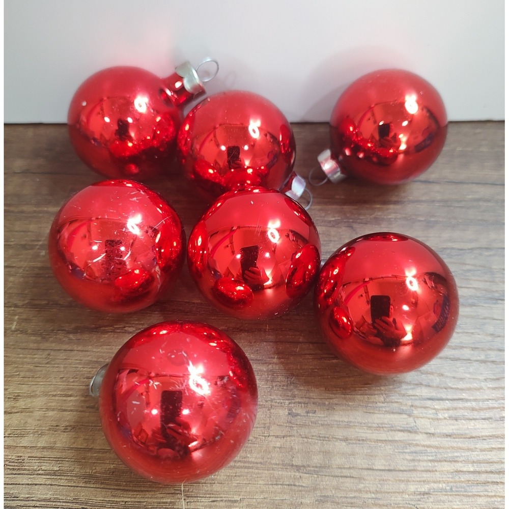 7 Red Glass Ball Christmas Ornament Lot 1.5" Some Rauch Some HD